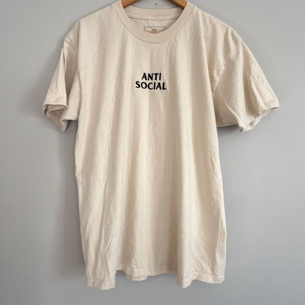 Red eight men’s anti social t shirt size large cream introvert minimalist homebo